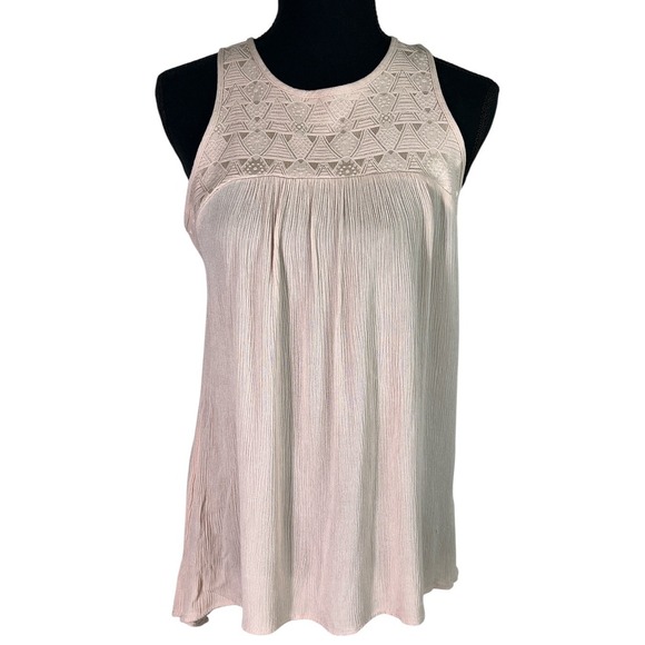 Mossimo Flowy‎ Tank Top Sleeveless Casual Blouse Lace Detail Pale Pink XS - Picture 1 of 6